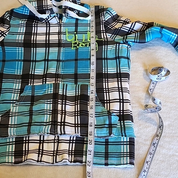 Y2K Zipup BillaBong Reversible Hoodie, Blue Plaid, front pockets, Writing Inside - Picture 7 of 8